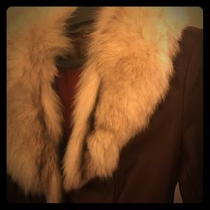 Vintage leather coat with fur collar